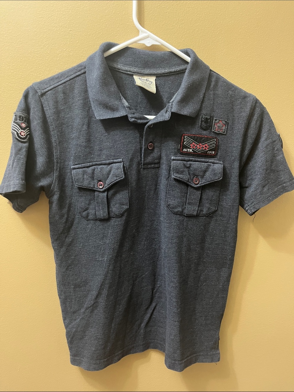 Boys Short-Sleeve Polo with Chest Pockets in Navy